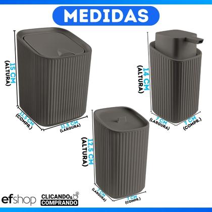 Imagem de Kit Banheiro Luxo Conjunto Completo 3pçs Com Lixeira Porta Algodão E Dispenser