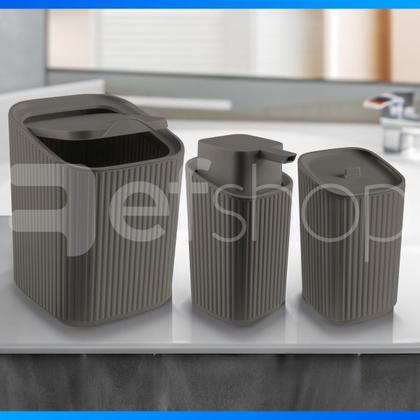 Imagem de Kit Banheiro Luxo Conjunto Completo 3pçs Com Lixeira Porta Algodão E Dispenser