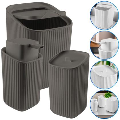 Imagem de Kit Banheiro Luxo Conjunto Completo 3pçs Com Lixeira Porta Algodão E Dispenser