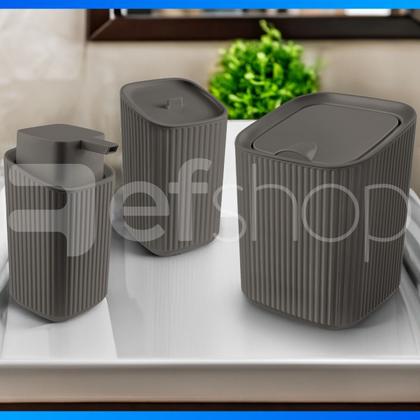 Imagem de Kit Banheiro Luxo Conjunto Completo 3pçs Com Lixeira Porta Algodão E Dispenser