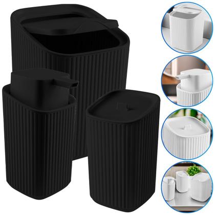 Imagem de Kit Banheiro Luxo Conjunto Completo 3pçs Com Lixeira Porta Algodão E Dispenser