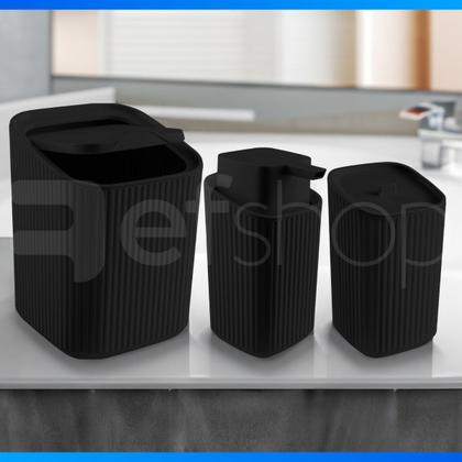 Imagem de Kit Banheiro Luxo Conjunto Completo 3pçs Com Lixeira Porta Algodão E Dispenser