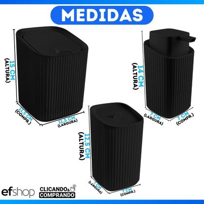 Imagem de Kit Banheiro Luxo Conjunto Completo 3pçs Com Lixeira Porta Algodão E Dispenser