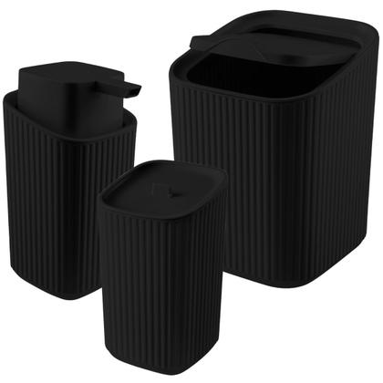 Imagem de Kit Banheiro Luxo Conjunto Completo 3pçs Com Lixeira Porta Algodão E Dispenser