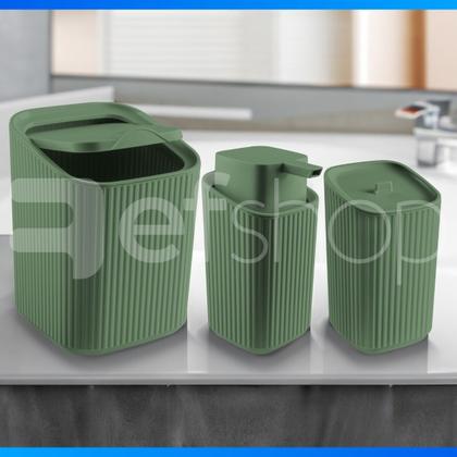 Imagem de Kit Banheiro Luxo Conjunto Completo 3pçs Com Lixeira Porta Algodão E Dispenser