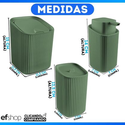 Imagem de Kit Banheiro Luxo Conjunto Completo 3pçs Com Lixeira Porta Algodão E Dispenser