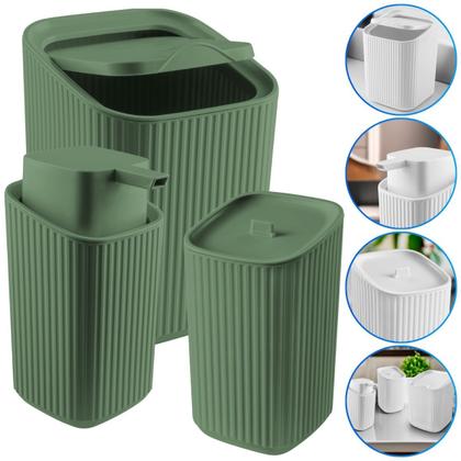 Imagem de Kit Banheiro Luxo Conjunto Completo 3pçs Com Lixeira Porta Algodão E Dispenser