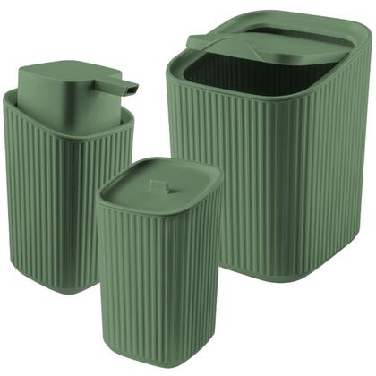 Imagem de Kit Banheiro Luxo Conjunto Completo 3pçs Com Lixeira Porta Algodão E Dispenser