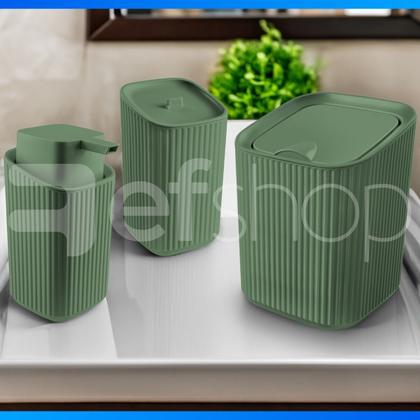 Imagem de Kit Banheiro Luxo Conjunto Completo 3pçs Com Lixeira Porta Algodão E Dispenser