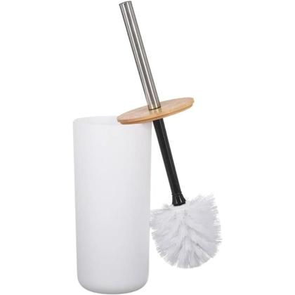 Imagem de Kit Banheiro Moderno Conjunto com Lixeira Porta Escova de Dente Dispenser Escova Sanitária Bambu