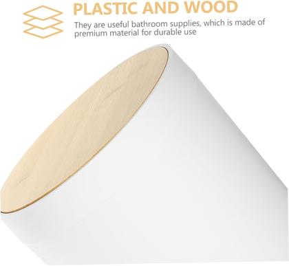 Imagem de Kit Banheiro Moderno Conjunto com Lixeira Porta Escova de Dente Dispenser Escova Sanitária Bambu