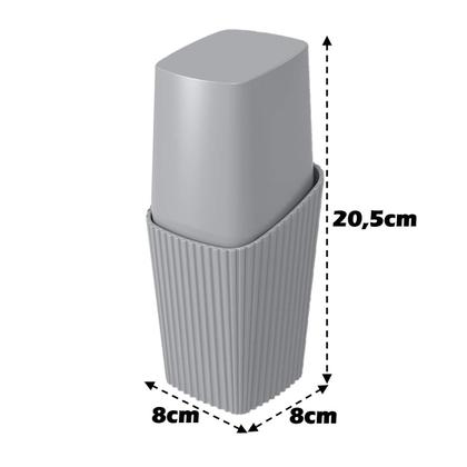 Imagem de Kit Banheiro Porta Escova Cotonete Dispenser Saboneteira New Square Cinza - Coza