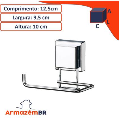 Imagem de Kit Banheiro Porta Toalha Duplo Suporte Papel Higiênico Gancho Cabide Duplo Inox Ventosa - Future