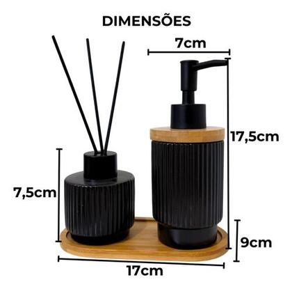 Imagem de Kit Banheiro Premium Bambu Porta Escova Sabonete  Elegante