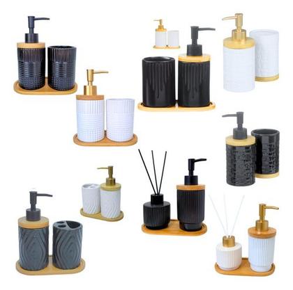 Imagem de Kit Banheiro Premium Bambu Porta Escova Sabonete  Elegante