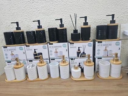 Imagem de Kit Banheiro Premium Bambu Porta Escova Sabonete  Elegante