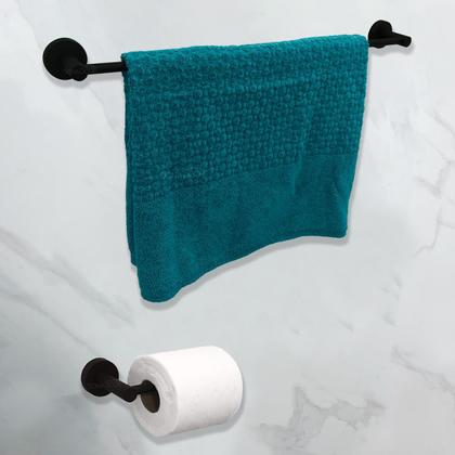 Imagem de Kit Banheiro Preto Fosco Inox 304 4 Peças Toalheiro Porta Papel Higienico Porta Toalha Gancho Cabide Suporte Parede Kit Acessorio Lavabo Black Luxo