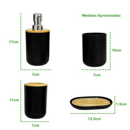 Imagem de Kit Banheiro Sofisticado Escova Sanitária Acessórios Lavabo Preto Branco 6 Peças Completo Decoração Lixeira Tampa Aberta