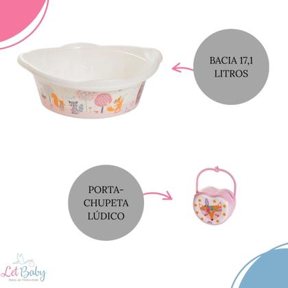 Imagem de Kit banho do bebê 5 peças bacia decorada ludica plasutil + balde + lixeira + saboneteira