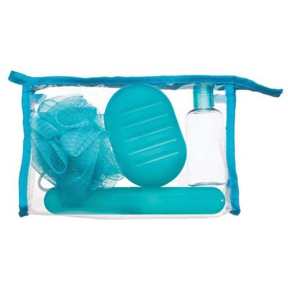 Imagem de Kit Banho Esponja Saboneteira Escova Azul 4 Peças Ricca