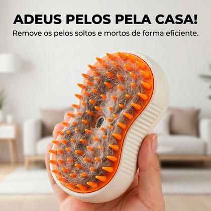 Imagem de Kit Banho Lava Pet Escova Vapor Luva Tira Pelos Esponja Dispenser de Shampoo 3 em 1