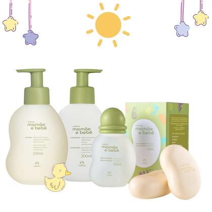 Imagem de Kit Banho Mamãe Bebê Colônia Shampoo Condicionador Sabonete