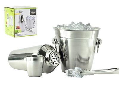 Imagem de Kit Bar com Coqueteleira + Shakeira + Balde de Gelo + Pegador em Inox