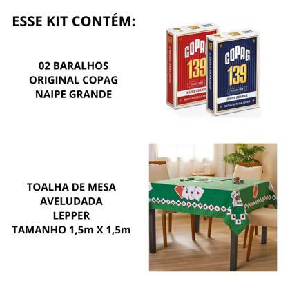 Imagem de Kit Baralho Original Copag Com Toalha De Mesa Lepper 1,5m x 1,5m Ideal para jogar Truco Tranca Cacheta Poker