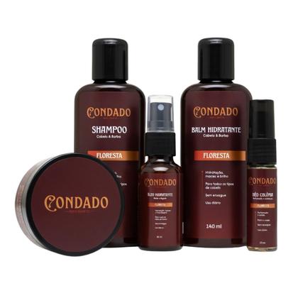 Imagem de Kit Barba Cabelo Bigode Floresta Condado Amadeirado 5 itens Shampoo Balm Hidratante Óleo Modelador Colônia Presente