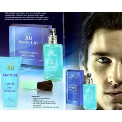 Imagem de Kit Barbear Masculino Nawts Life Creme 60g Loção PósBarba 65ml Pincel