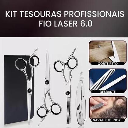 Imagem de Kit Barbearia Completo Com Maquinas Tesouras E Suporte Mdf