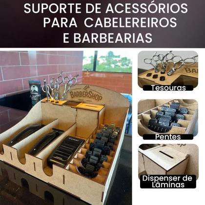 Imagem de Kit Barbearia Completo Com Maquinas Tesouras E Suporte Mdf