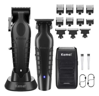 Imagem de Kit Barbearia Completo Com Maquinas Tesouras E Suporte Mdf