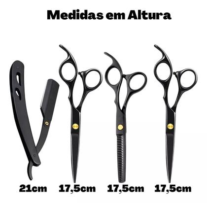 Imagem de Kit Barbeiro Cabeleireiro Pente Navalhete Tesouras Aço Inox Cor Preto Kit Maquina Cortar Cabelo Ng 133 + Acabamento Ng 317 Wmark Tesouras Profissional