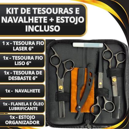 Imagem de Kit Barbeiro Completo Máquina De Cortar Cabelo Wmark Ng-407 + Kit De Tesouras E Acessórios