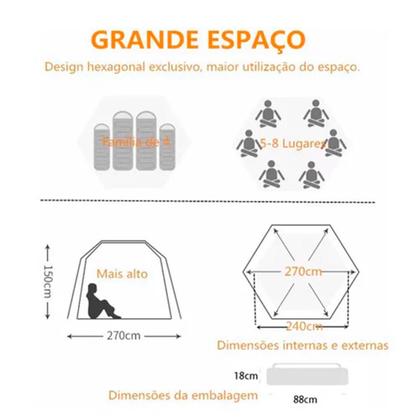 Imagem de Kit barraca camping 5-8 pessoas + colchão casal inflável