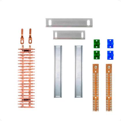 Imagem de Kit Barramento Bifásico 80A para 42 Circuitos com Placa de Policarbonato