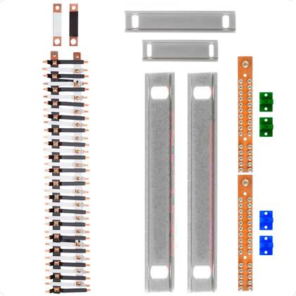 Imagem de Kit Barramento Bifásico Isolado 150A para 70 Circuitos com Placa de Policarbonato