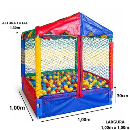 Imagem de Kit Barraquinha Piscina de Bolinhas Quadrada 1,00m Premium + 500 Unidades Bolinhas Coloridas