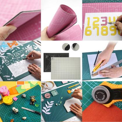 Imagem de Kit Base de Corte 60x45 Gabarito Encadernação Cartonagem Esquadros Estilete de Precisão Régua 60cm Dobradeira Vincador