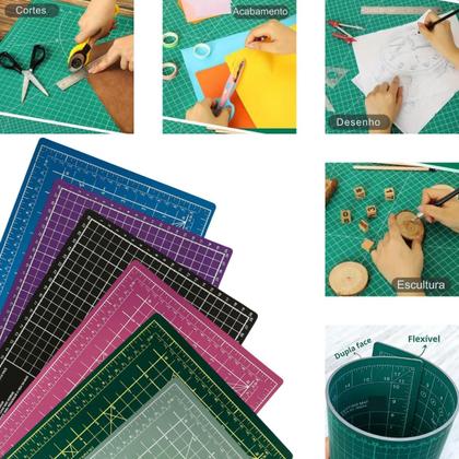 Imagem de Kit Base de Corte Dupla Face Multiuso Auto Regenerativa A4 30cm x 22cm Regua Metal 30cm Estilete Profissional Laminas Reservas