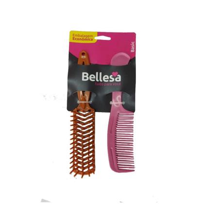 Imagem de Kit basic escova rigida reta + pente cabo largo cores sortidas bellesa