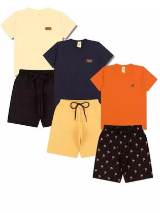 Imagem de Kit Básico 10 Peças Roupa bebê Menino 5 Camisetas Básicas 5 Bermudas 5 Conjuntos Lisos bebê Menino