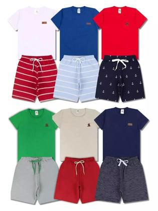 Imagem de Kit Básico 10 Peças Roupa bebê Menino 5 Camisetas Básicas 5 Bermudas 5 Conjuntos Lisos bebê Menino