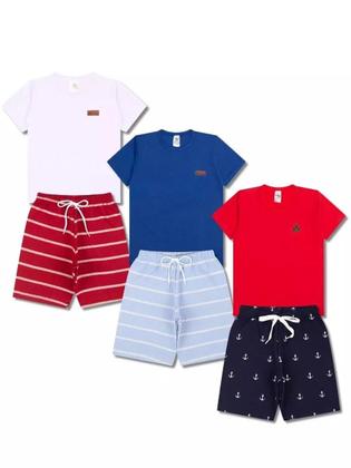 Imagem de Kit Básico 10 Peças Roupa bebê Menino 5 Camisetas Básicas 5 Bermudas 5 Conjuntos Lisos bebê Menino