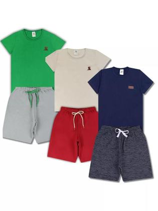 Imagem de Kit Básico 10 Peças Roupa Infantil Menino 5 Camisetas Básicas 5 Bermudas 5 Conjuntos Lisos Menino