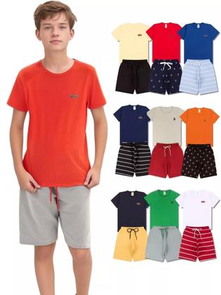 Imagem de Kit Básico 10 Peças Roupa Infantil Menino 5 Camisetas Básicas 5 Bermudas 5 Conjuntos Lisos Menino