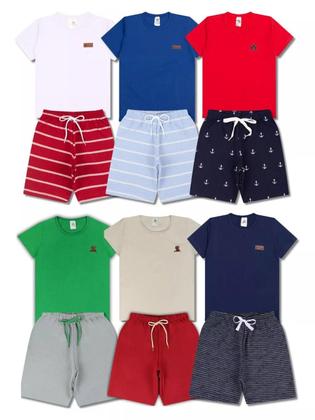 Imagem de Kit Básico 10 Peças Roupa Infantil Menino 5 Camisetas Básicas 5 Bermudas 5 Conjuntos Lisos Menino