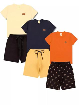 Imagem de Kit Básico 10 Peças Roupa Infantil Menino 5 Camisetas Básicas 5 Bermudas 5 Conjuntos Lisos Menino