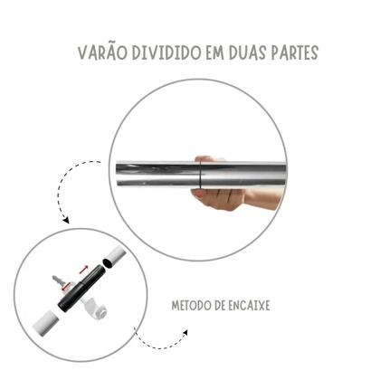 Imagem de Kit Bastão Varão para cortina Ferro C/ Suportes E Ponteiras1,40 M 19 Mm